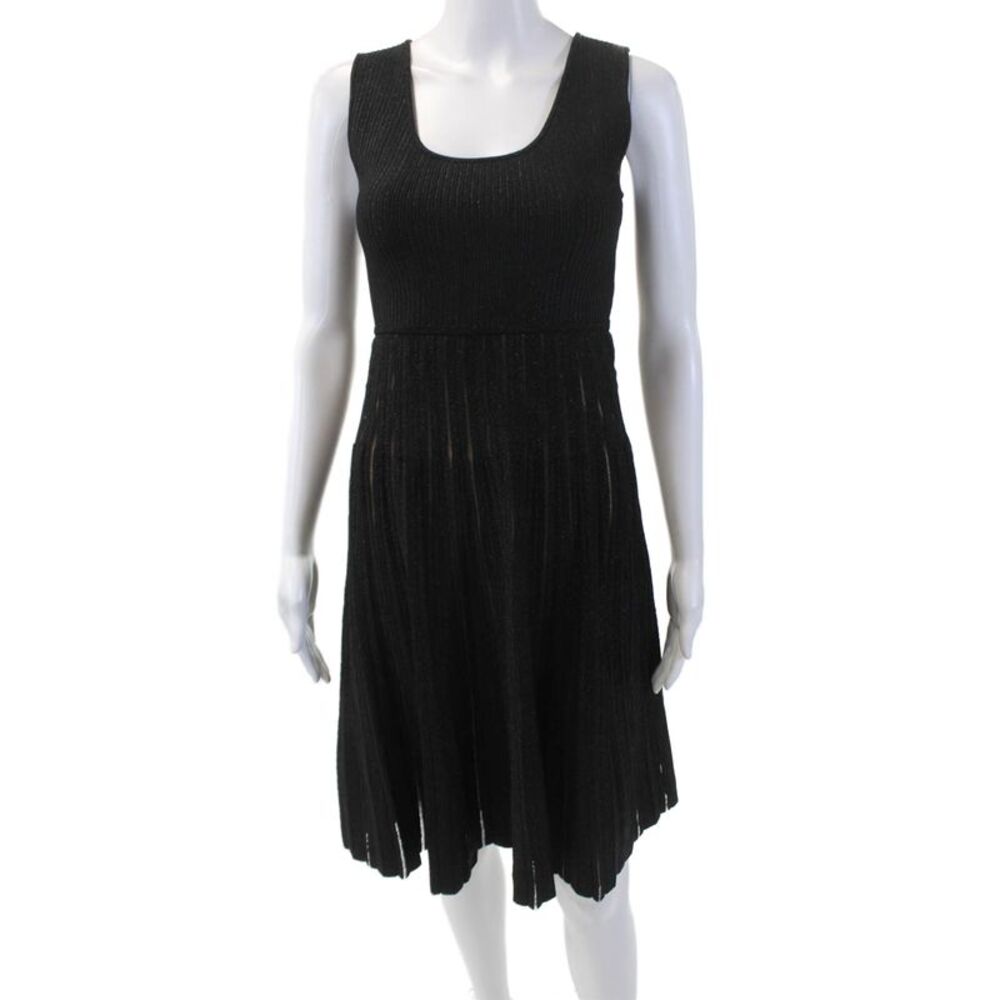 Isaac Womens Ribbed Scoop Neck Pleated Sleeveless Shift Dress Black Size Small